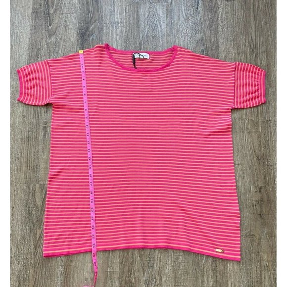 Calvin Klein Womens Striped Short Sleeve Top Pink Orange Sz Small - Picture 3 of 5
